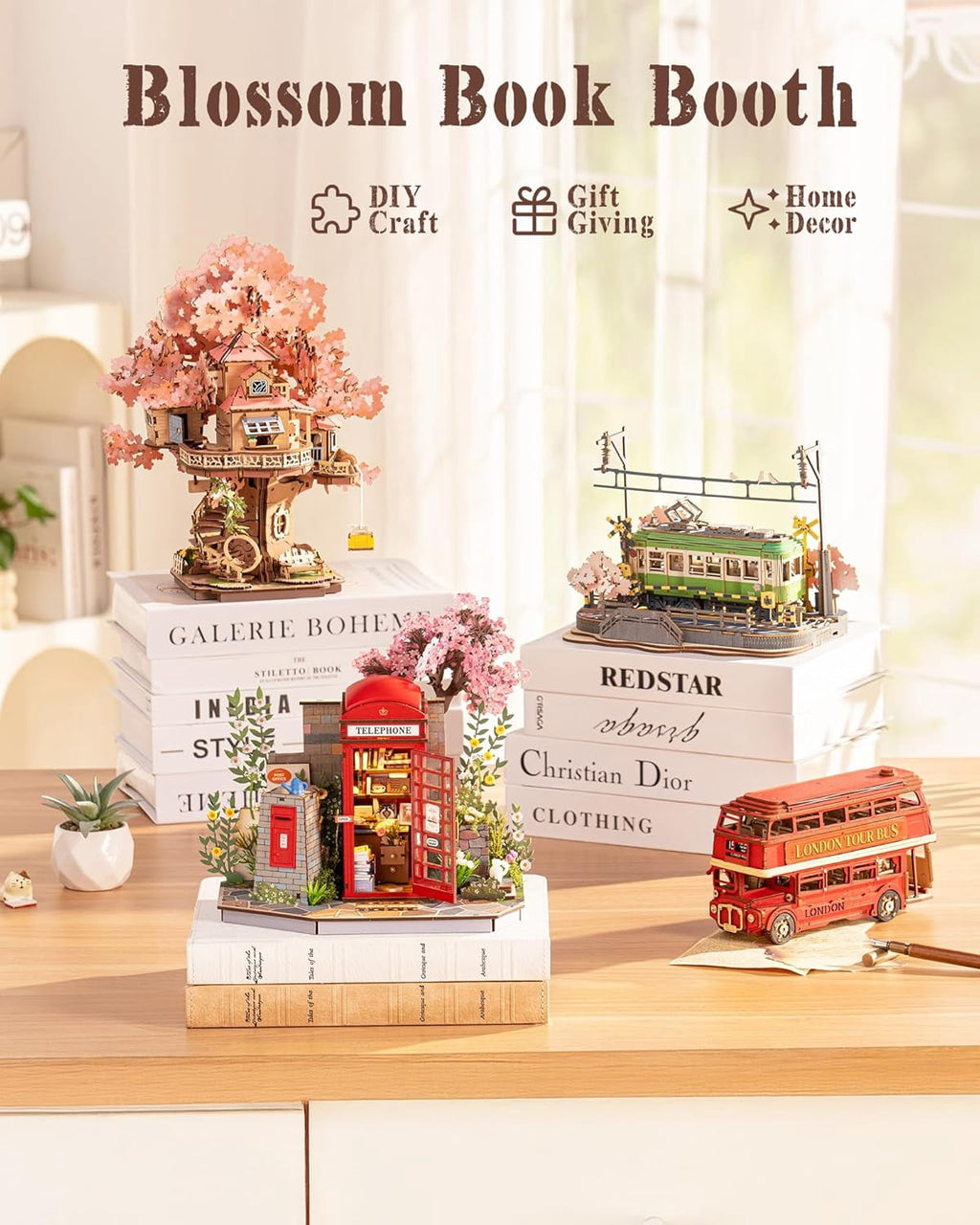 Rolife 3D Wooden Puzzle for Adults, Blossom Book Booth Miniature Model Building Kit, 116PCS Flower Bookstore Scene, Creative DIY Craft for Table Decor, Gift for Teens Girls Boys