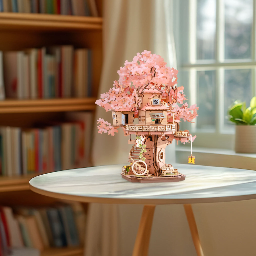 ROBOTIME Sakura Tree Wooden 3D Puzzle,Cherry Blossom Model Building Sets,Tiny House Craft Kits for Bookshelf Decor,Gifts for Adults Teens