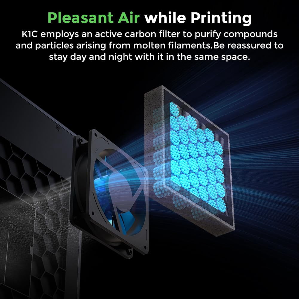 Creality K1C 3D Printer, 600mm/s High-Speed Core XY, Auto Leveling, 300℃ Direct Drive Extruder, Supports Carbon Fiber Filament, AI Camera & Cooling System
