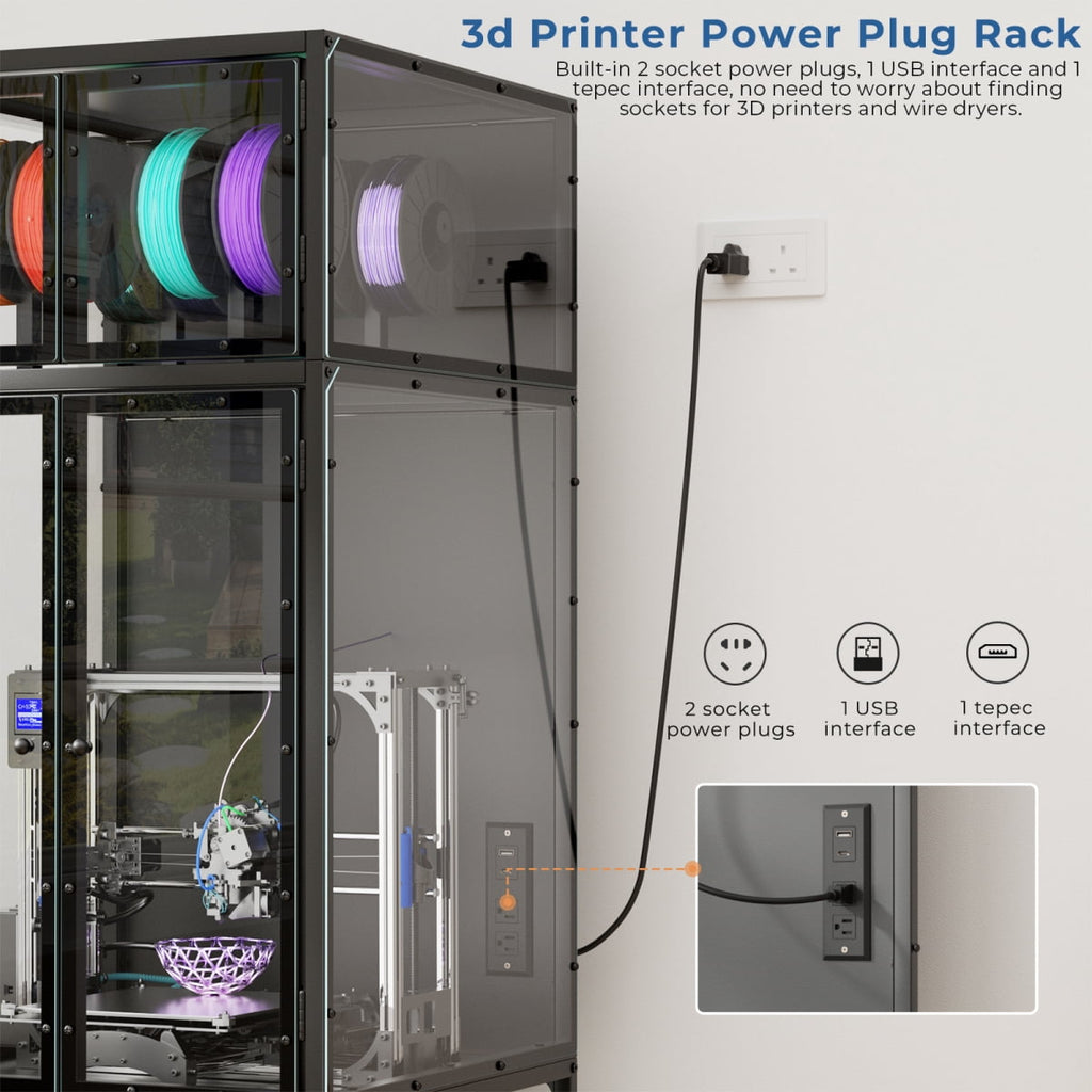 YANGXUN 3D Printer Stand with Filament Storage Built in Power Panel Open Frame Heavy Duty Metal Workstation for Home and Office