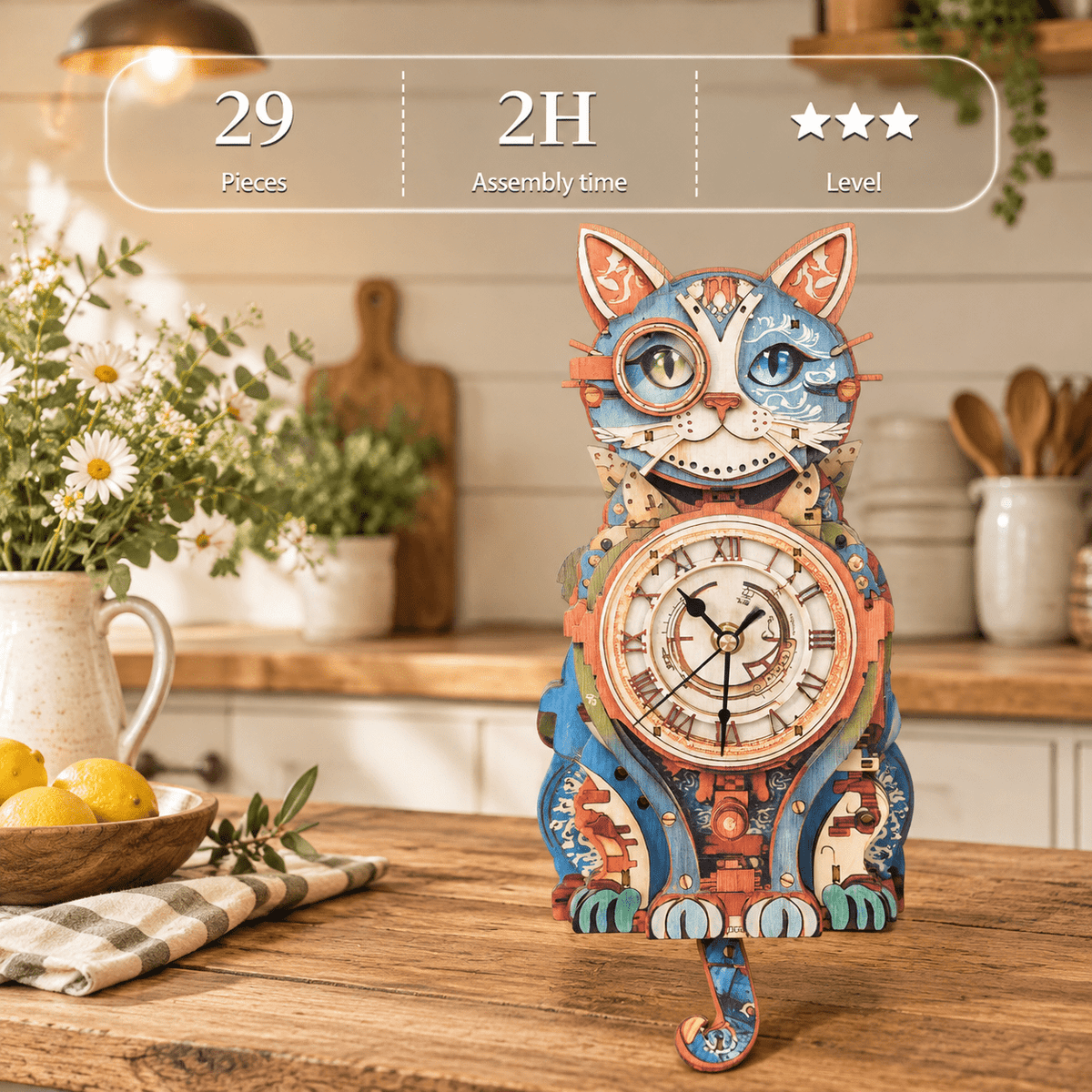 Fire Phoenix Wooden 3D Puzzle Clock DIY Model Kit for Adults