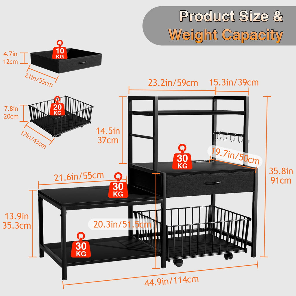 Heavy Duty 3D Printer Stand with Storage Shelf and Drawer, Industrial Rolling Printer Rack for 3D Printer Filament and Tools, Sturdy Metal Frame Printer Table for Home Office Workshop