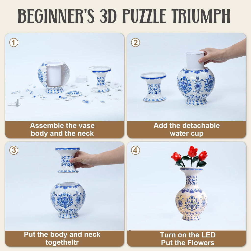 3D Vase Puzzle with Lighting ,200Pieces 3D Puzzles for Adults,Vase Puzzle for Home Decor,Christmas Birthday Gifts