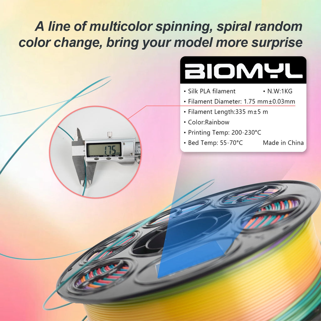 BIOMYL PLA 3D Printer Filament, PLA Filament 1.75mm Metal Gradient Color silk PLA, Tri Gold/Silver/Copper, 1kg Spool, Accuracy +/- 0.03mm