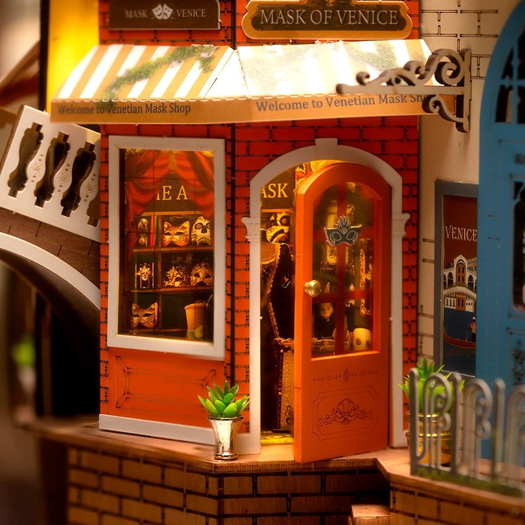 Rolife 3D Jigsaw Puzzle Wooden Model Building Kit Book Nook Romantic Venice Bookend Stand DIY Bookshelf Insert Decor Gift for Teen Adults