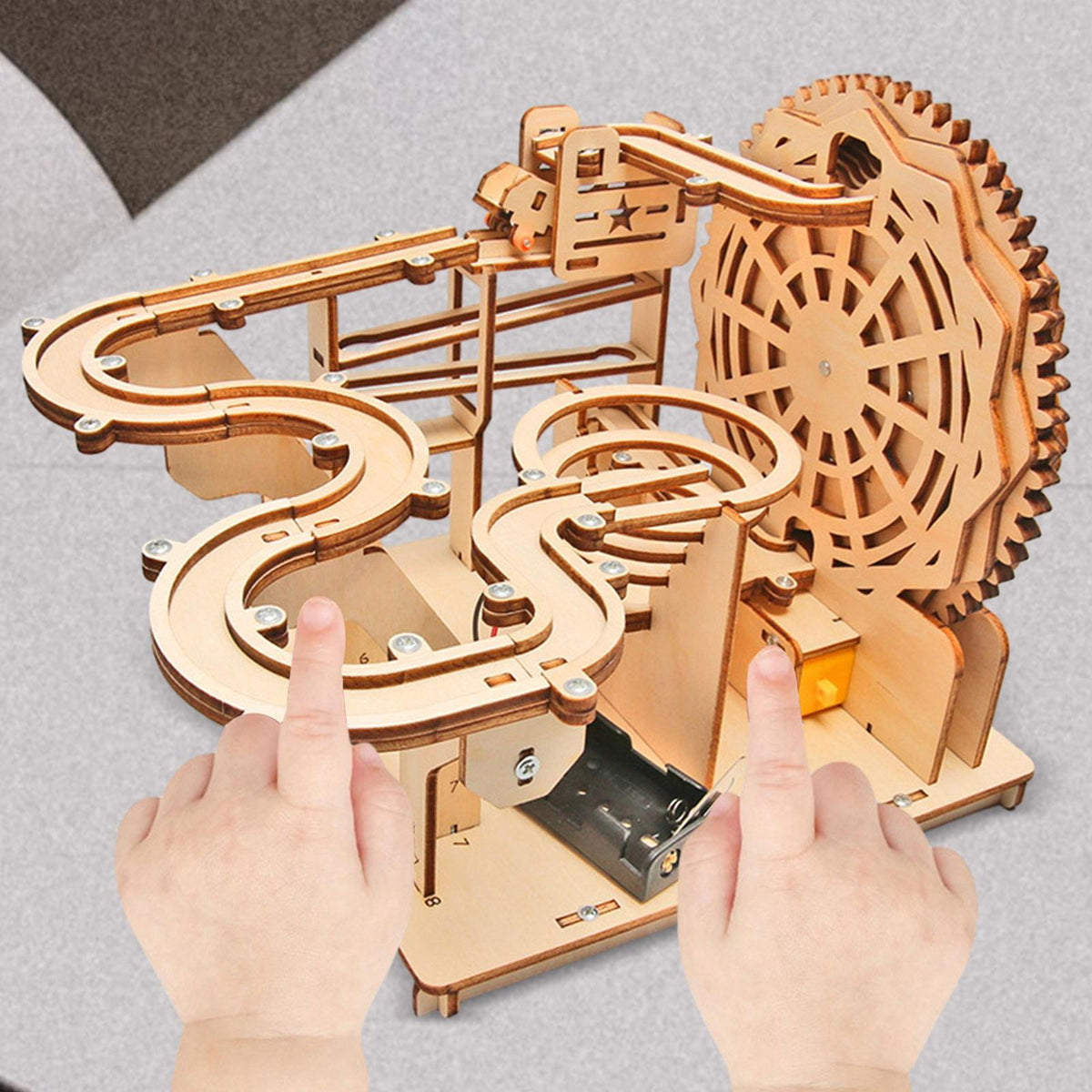 LeeQinersw Marble Run 3D Wooden Puzzle Assembly Mechanical Gear Brain Teaser Roller Coaster Craft Kit DIY Hobby Model Suitable for Gift Giving Family Gathering H