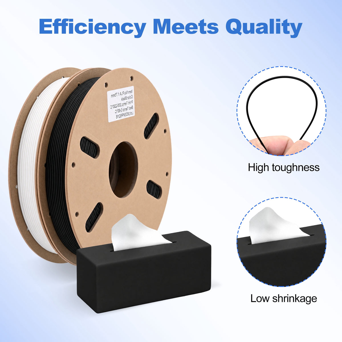 2 Rolls 3D PLA Printer Filament, 1.75mm PLA Filament 500g Spool Bundle for Most 3D FDM Printer(Black and White)