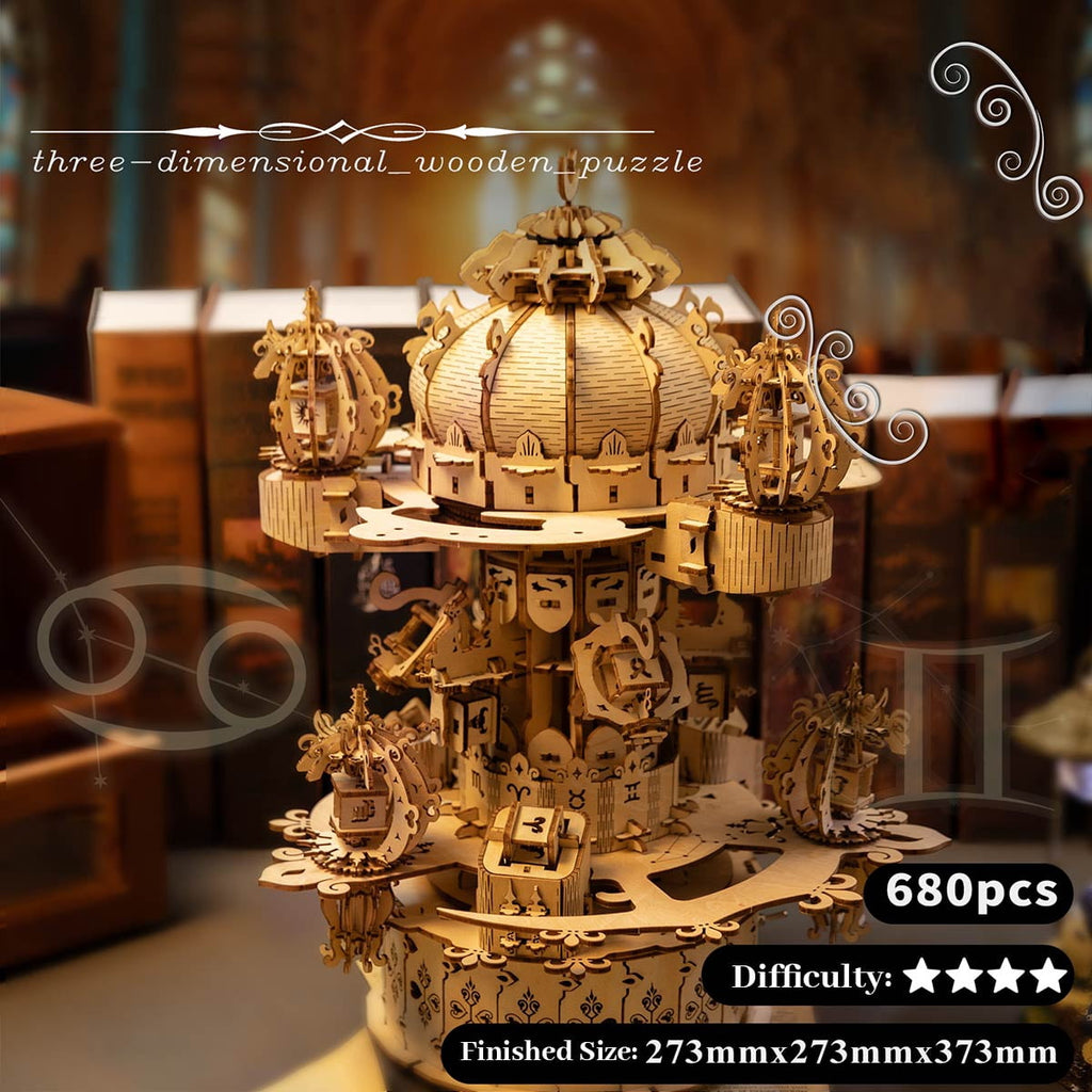 680PCS Celestial Castle Wooden Model Kit, Zodiac Star Map 3D Puzzle Assembly Set With Mechanical Display Decor For Hobbyists