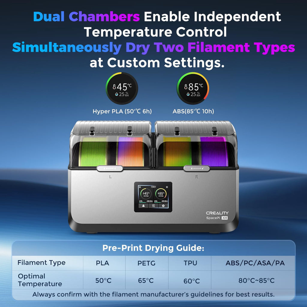 Comgrow Filament Dryer Box, SH02 Filament Dehydrator with PTC Fast Heater and Touch Screen, 3D Printer Filament Sealed Storage Box with 2 Spools Holder Compatible with PLA PETG TPU ABS 1.75/2.85mm
