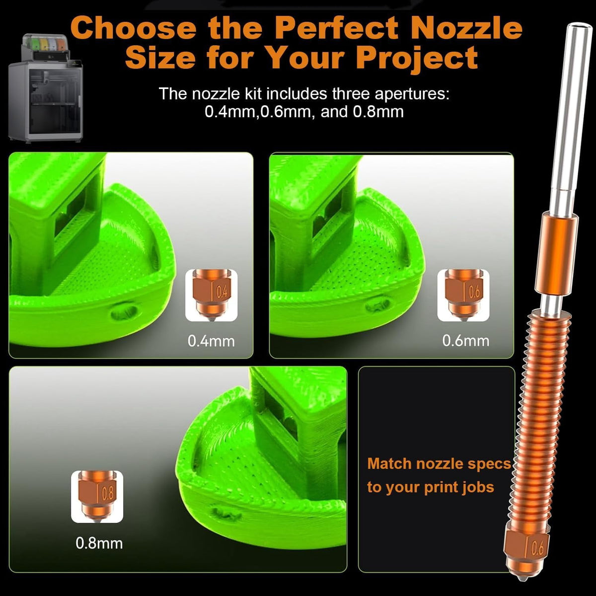 CATPAN Nozzle Replacement Kit for Creality K2 Plus, 0.4/0.6/0.8mm Hotend Nozzles for Creality K2/K2 Pro/Hi 3D Printer, Quick Swap Nozzle Set，High speed and high volume
