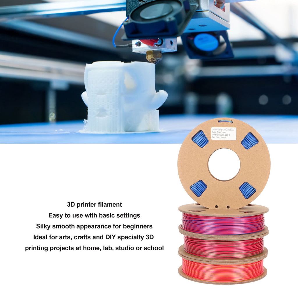 4-Roll Silk Dual Color PLA 3D Printer Filament Bundle, 1.75mm Dimensional Accuracy, Color Changing Spools (Red/Gold, Red/Green, Red/Blue, Blue/Green), 250g per Spool