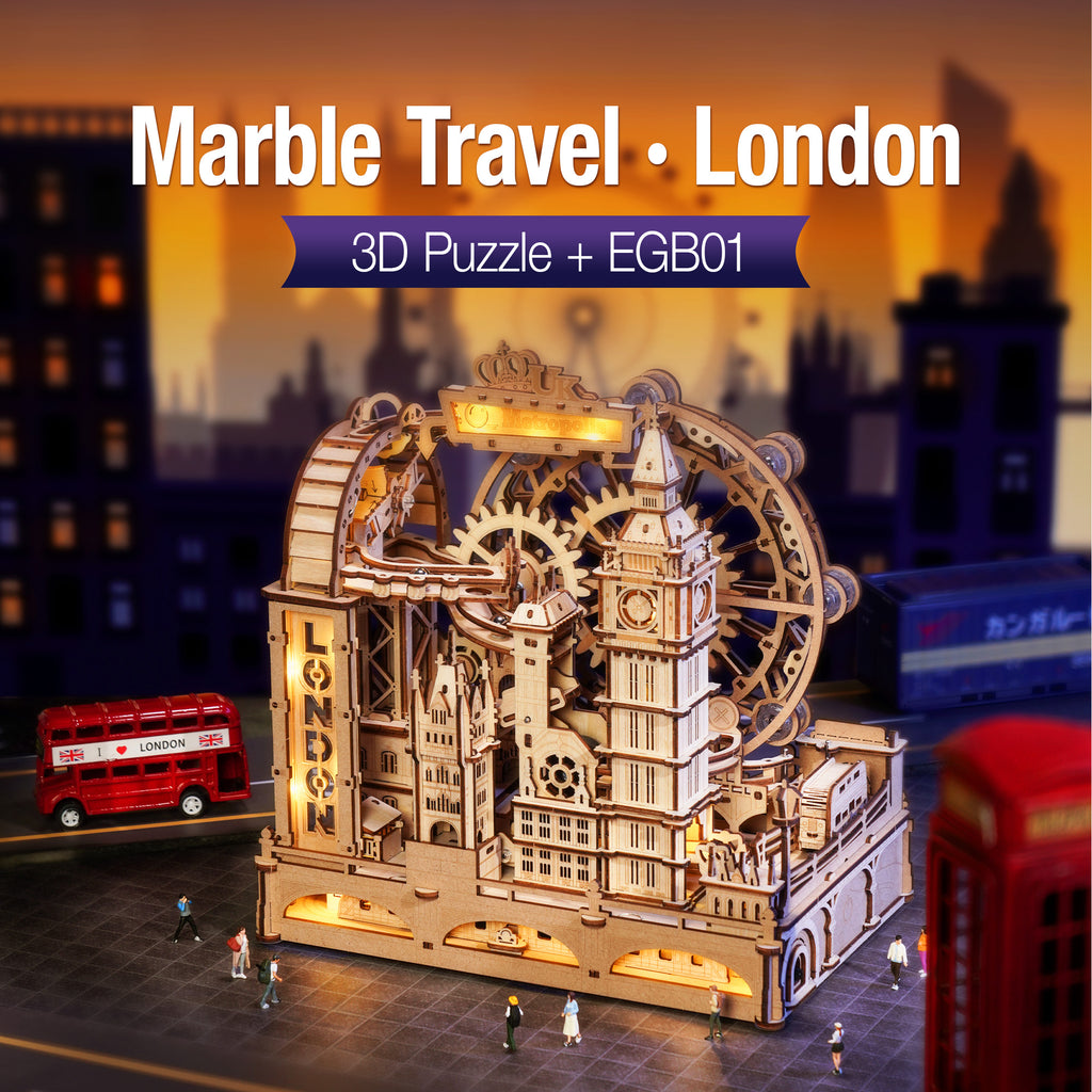 Robotime 3D Wooden Puzzles for Adults , 431-Piece Marble Run Building Kit with LED - Marble Travel London