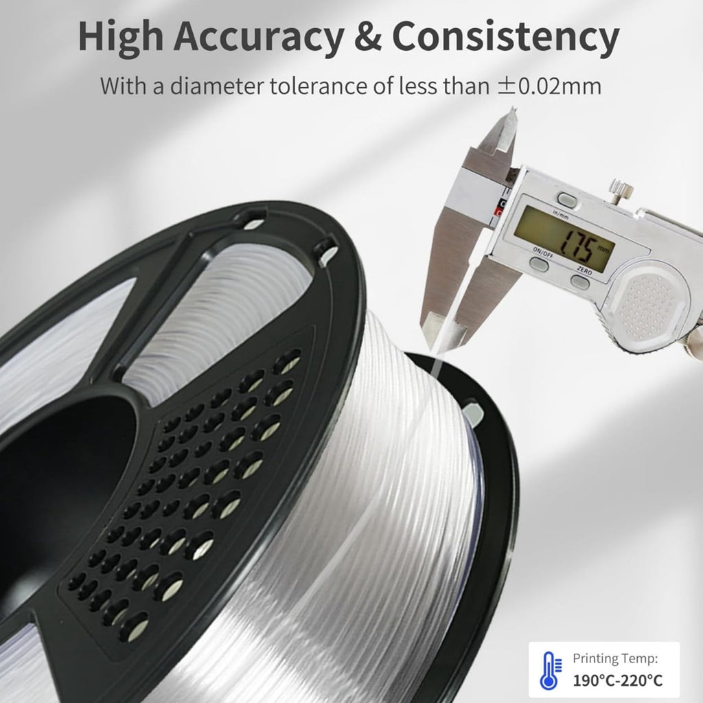 ouhos PLA 3D Printer Filament, 1.75 mm 1 kg, High Transparency, ±0.02 mm Accuracy, Neatly Wound, For Most FDM 3D Printers