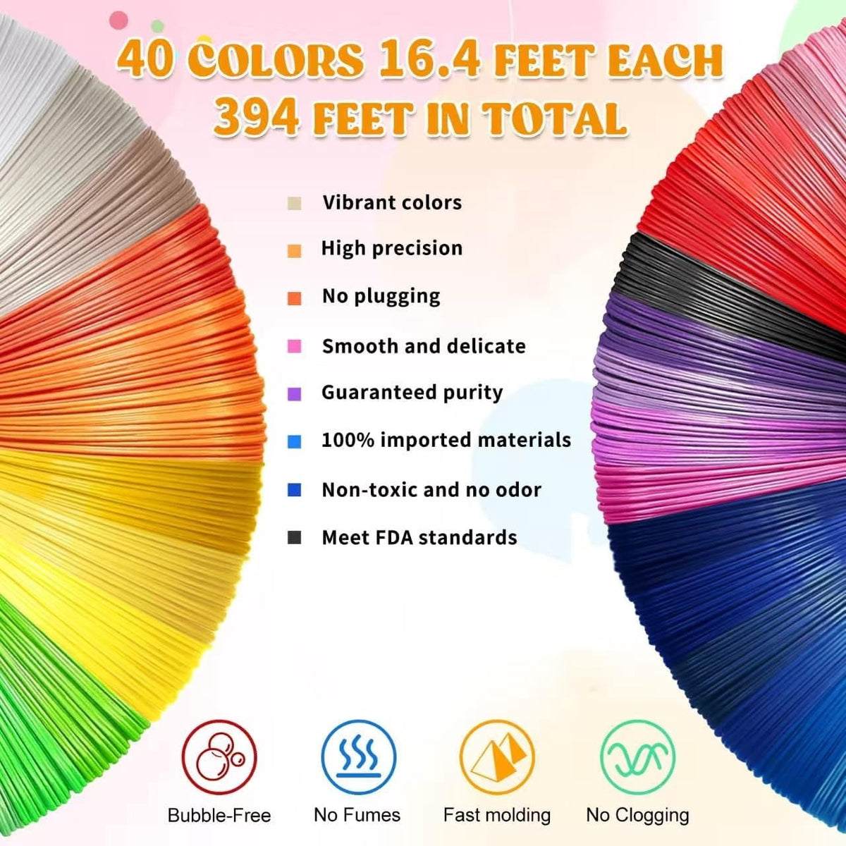 36 Colors PLA Filament Pen Refills, 5M Each Color (591 ), PLA Filament for Pen 1.75mm, Pen Filament Box Compatible with , MYNT3D, PIKA3D