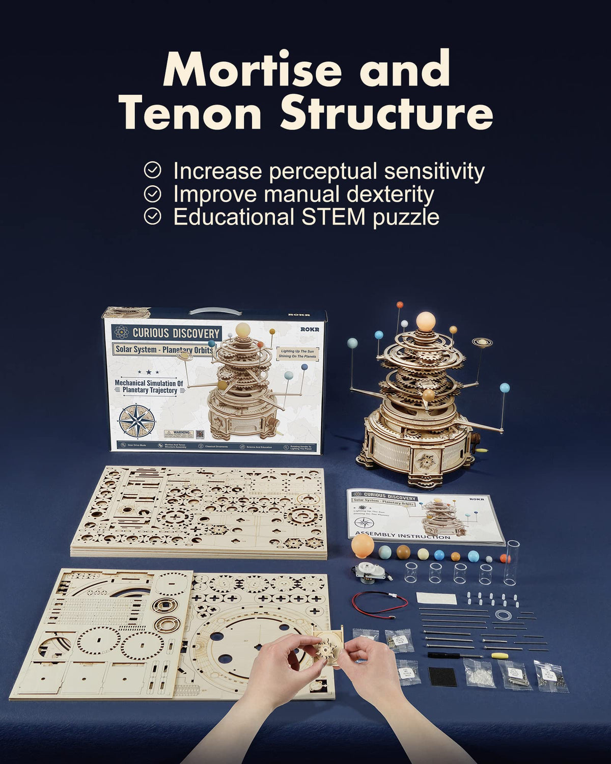 Robotime 3D Wooden Puzzles for Adults,Orrery Solar System Model Kit,Crafts for Adults Teens-Gift