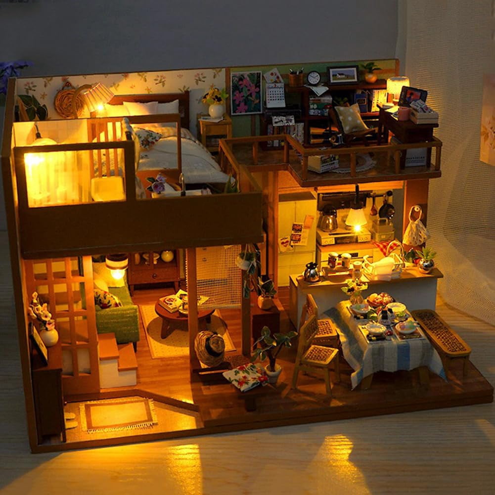 DIY Miniature House Kit, Mini Dollhouse Architectural Model, 3D Puzzles for Adults and Teens, Gifts for Friend and Parents