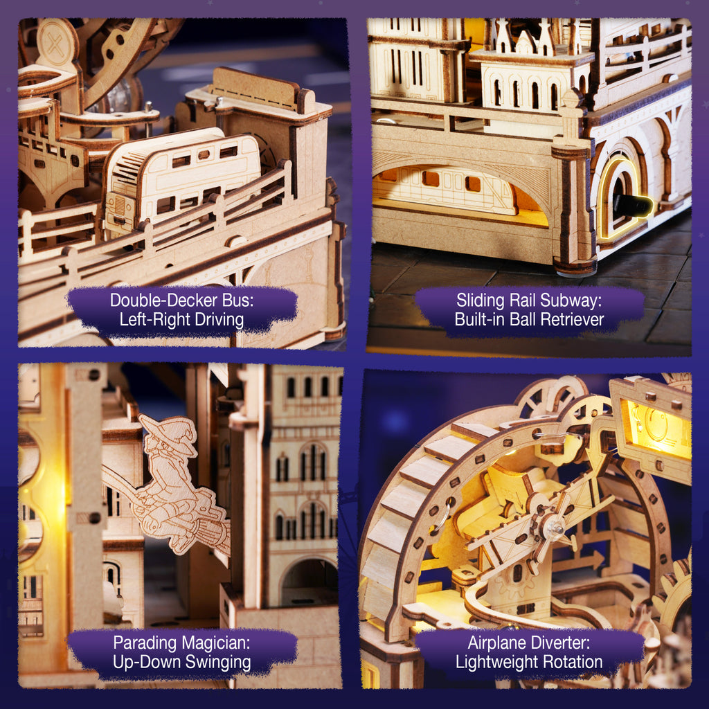 Robotime 3D Wooden Puzzles for Adults , 431-Piece Marble Run Building Kit with LED - Marble Travel London