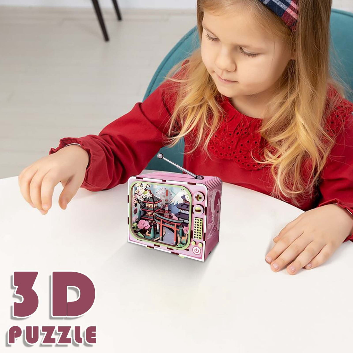Yardvibe CityVision 3D Wooden Building Puzzle, TV-Shaped 3D Wooden Puzzle with LED Lights & Street View Inside, DIY Craft Model Kit for Adults, Elegant Home Decor & Creative Gift (Japan)