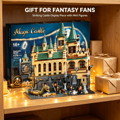 764Pcs Fantasy Castle Building Set with Glowing Lanterns, 5 Mini Figures, Dragon Skeleton & Swing Armory Scene, DIY 3D Puzzle Kit for Adults Teens, Desktop Home Decor
