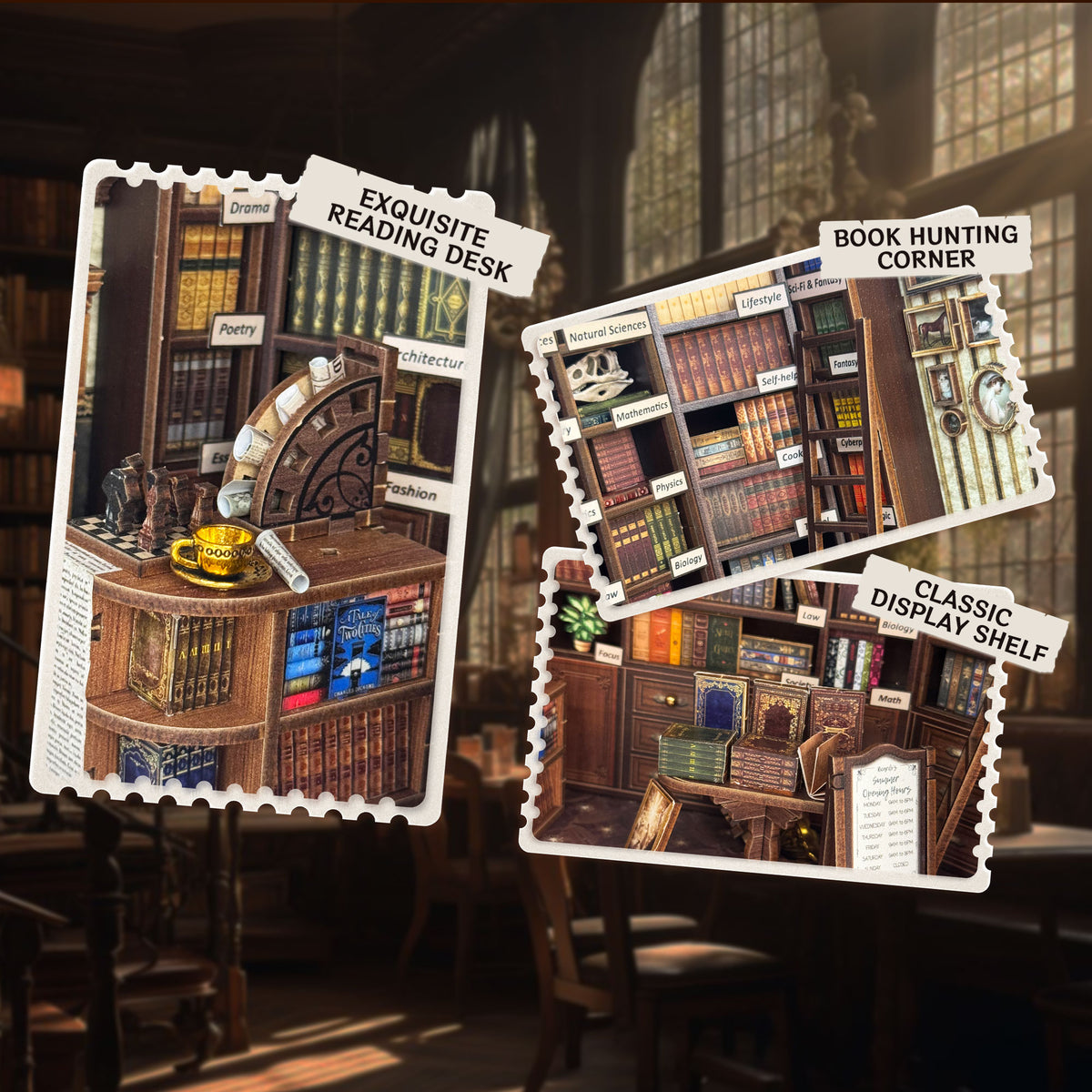 Strucwood DIY Book Nook Kit Hoggor BookStore Wooden Puzzles With LED, 3D Crafts Hobbies, Gifts For Handicraft Enthusiast (SQ‑77)