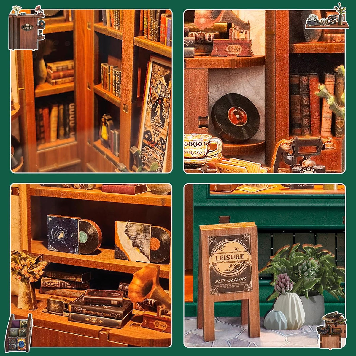 Book Nook Kit, DIY Miniature Dollhouse Kit, 3D Wooden Puzzle for Adult and Teens, Booknook Bookshelf Decor Craft with LED Light, Gifts for Women Teens and Puzzle Lovers