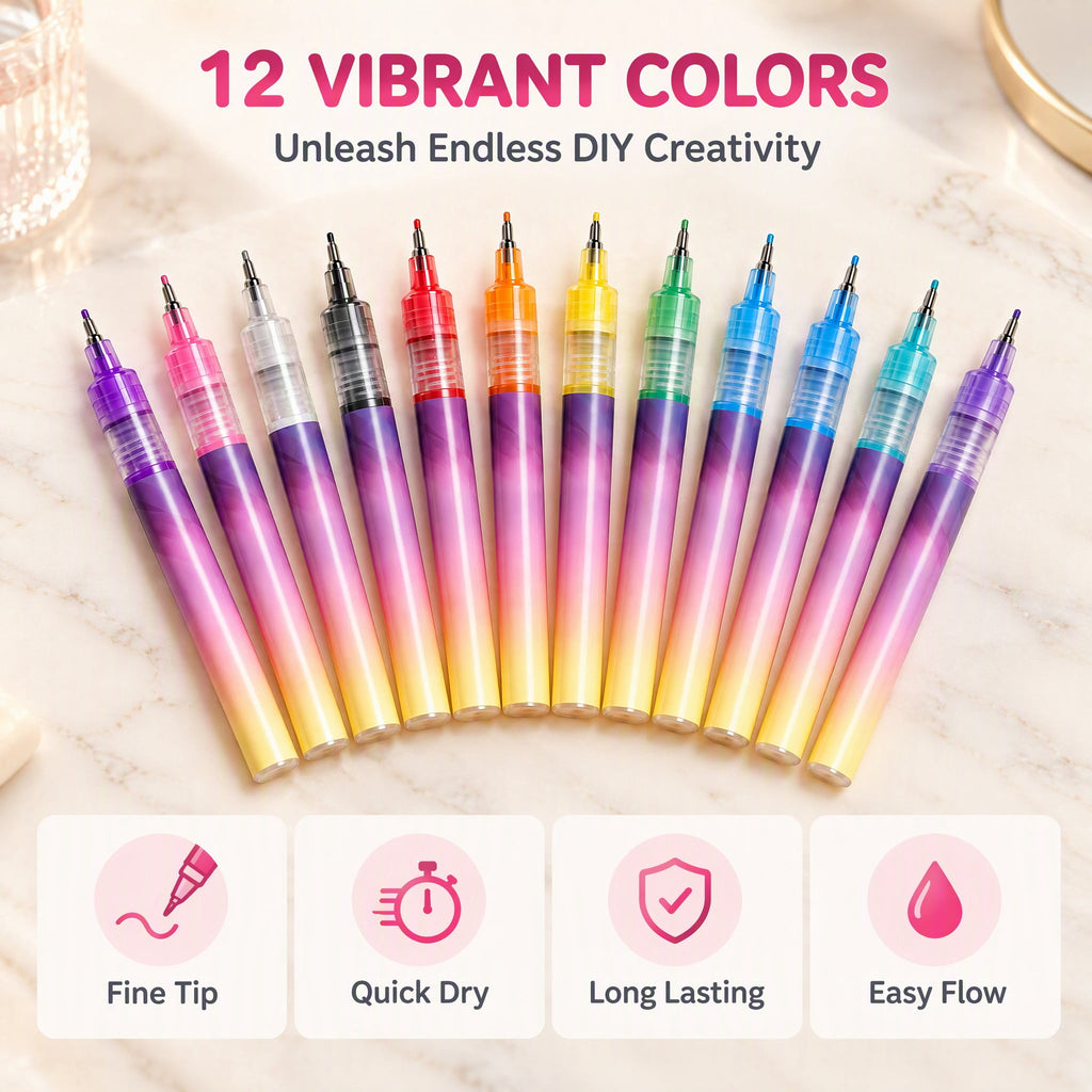 12 Colors Nail Art Pens Set, Nail Art Markers Polish Pen for 3D Nail Art, Drawing Painting Liner Brush for DIY Nail Art Beauty Adorn Manicure Tool (1Set)
