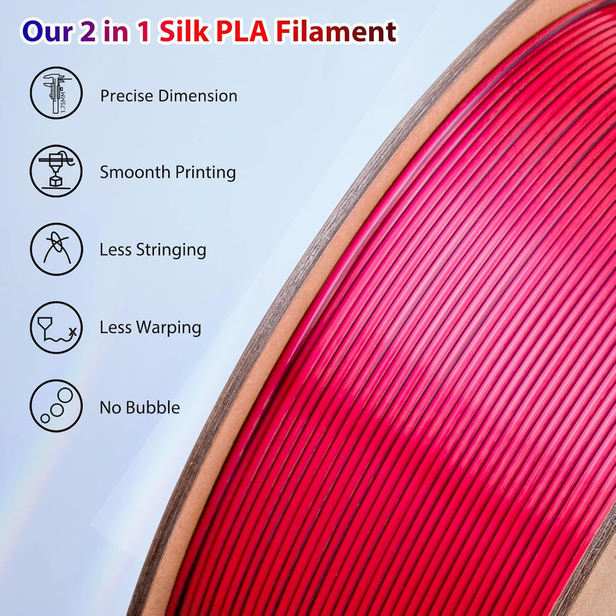 Multicolor 3D Printer Filament,Dual/Tri Color 1.75mm PLA Silk Shiny Printing Filament,250g(0.55lbs) Fit Most FDM 3D Printer