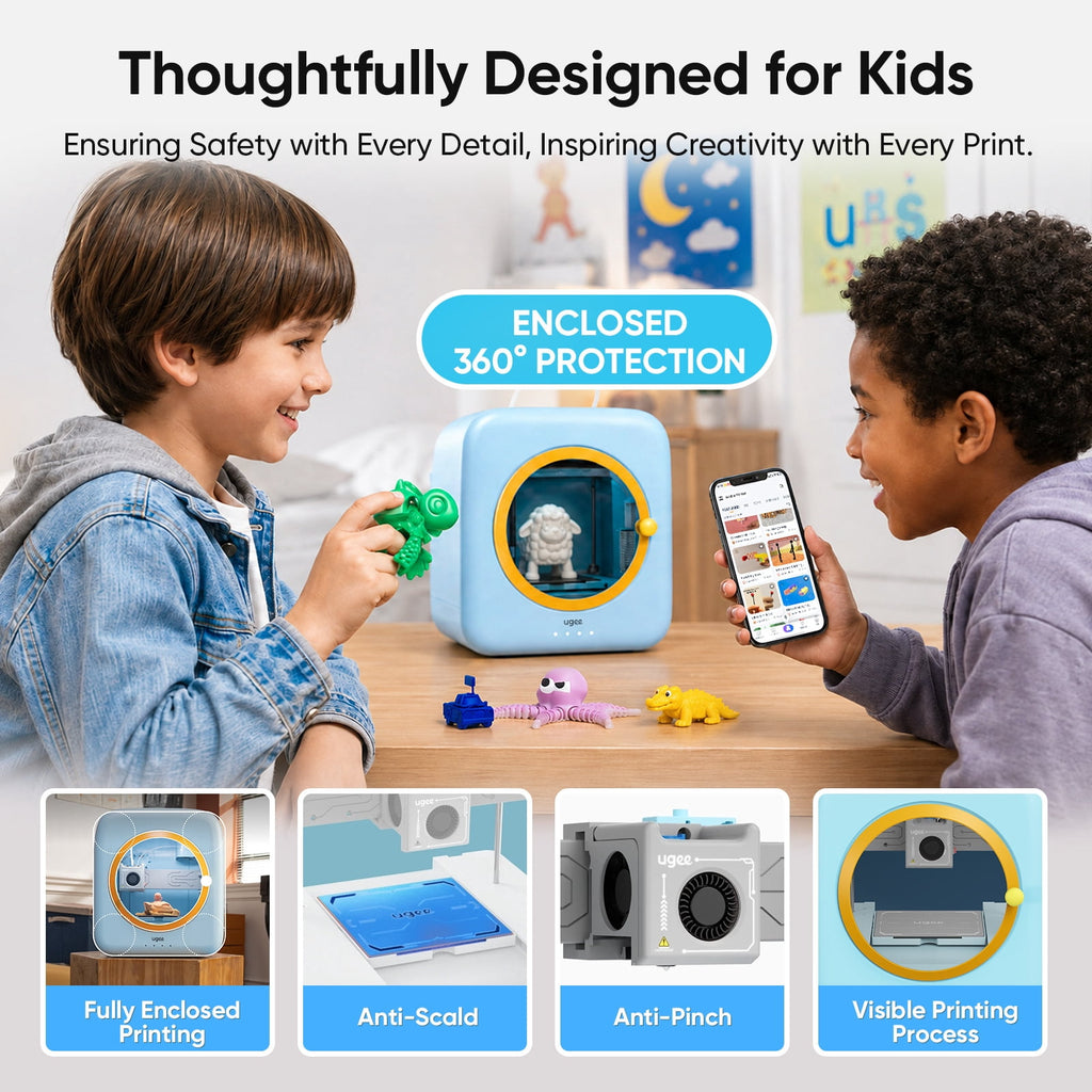 UGEE Funbox 3D Printer, 360° Safe Shield & 500mm/s High Speed, Ready to Print in Minutes