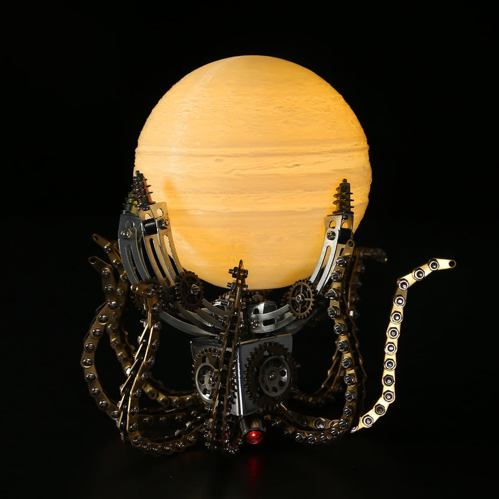 Mechanical Octopus 3D Metal Model Kit with Moon Lamp, Touch 3 Colors, Customizable Steampunk Puzzle & Desk Light, Perfect Room Decor and Gift Choice