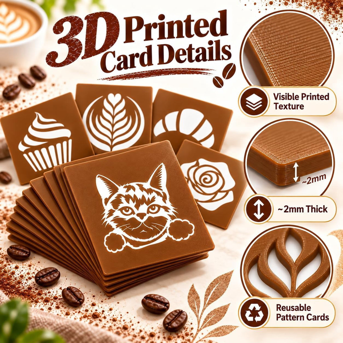 Coffee Printer Machine, 3D Latte Art Coffee Printer , Edible Ink Pre‑Set Pattern Printer for Coffee Foam, Gift for Coffee Enthusiasts