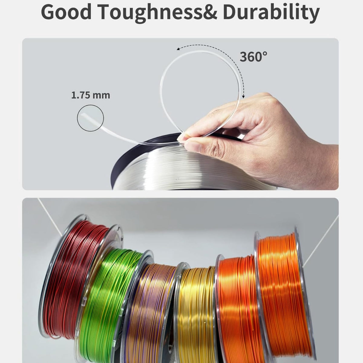 ouhos PLA 3D Printer Filament, 1.75 mm 1 kg, High Transparency, ±0.02 mm Accuracy, Neatly Wound, For Most FDM 3D Printers