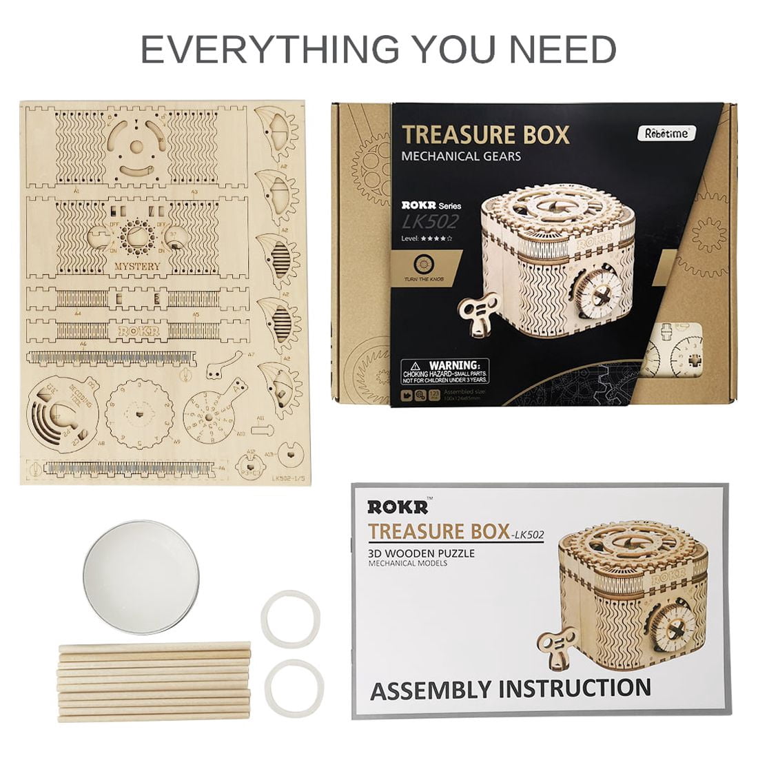 ROKR Puzzle Box 3D Wooden Puzzle Model Kits Birthday Gift for Adults and Teens(LK502 Treasure Box)