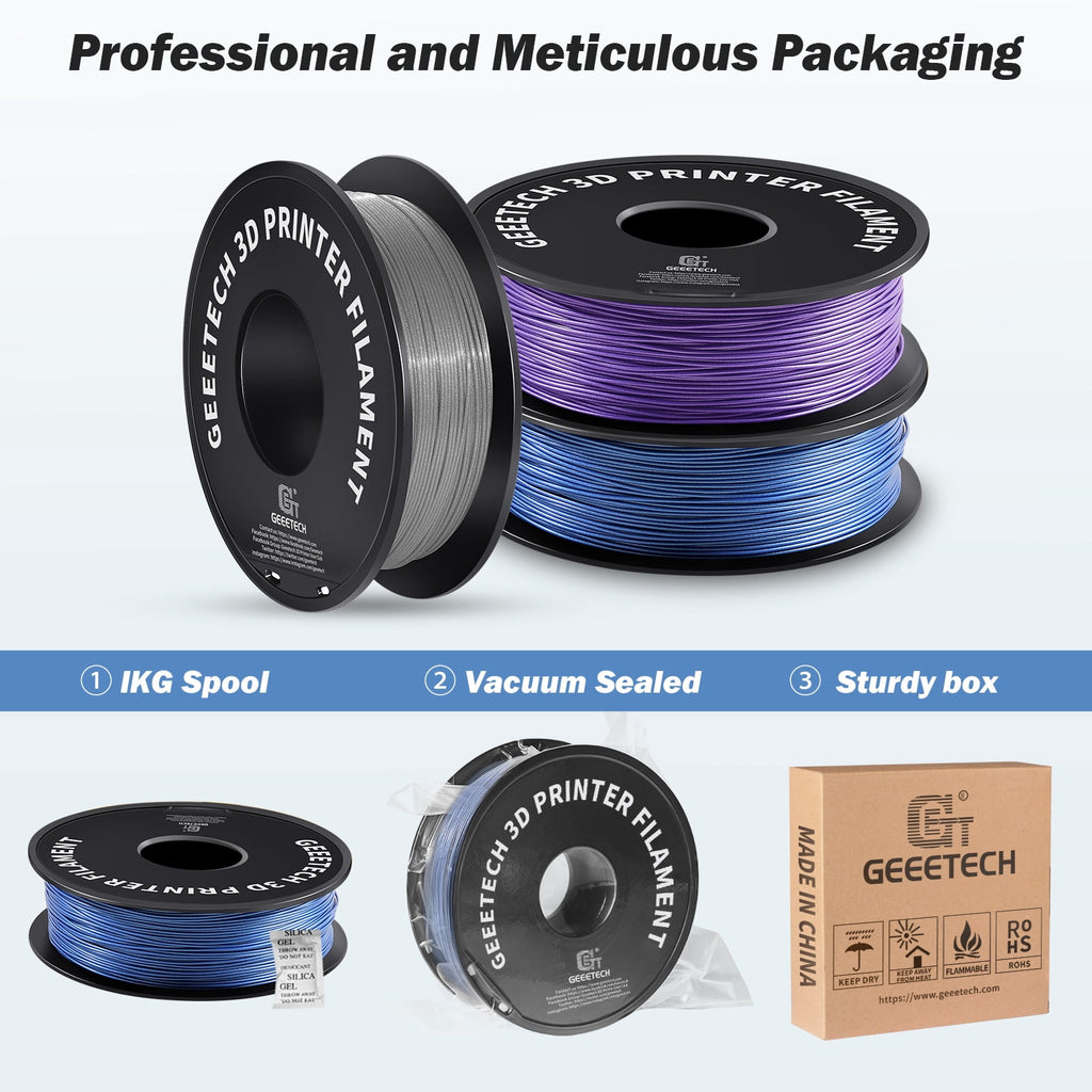 Geeetech PLA 3D Printer Filament, 1.75mm 1kg (2.2lbs) Spool, Dimensional Accuracy +/- 0.03 mm, 3D Printing Glitter Material Filament,Fit for Most FDM 3D Printers (silver)