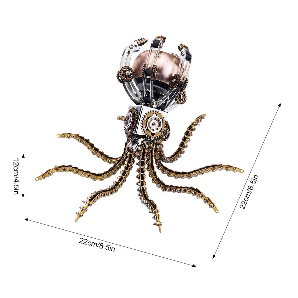 Mechanical Octopus 3D Metal Model Kit with Moon Lamp, Touch 3 Colors, Customizable Steampunk Puzzle & Desk Light, Perfect Room Decor and Gift Choice