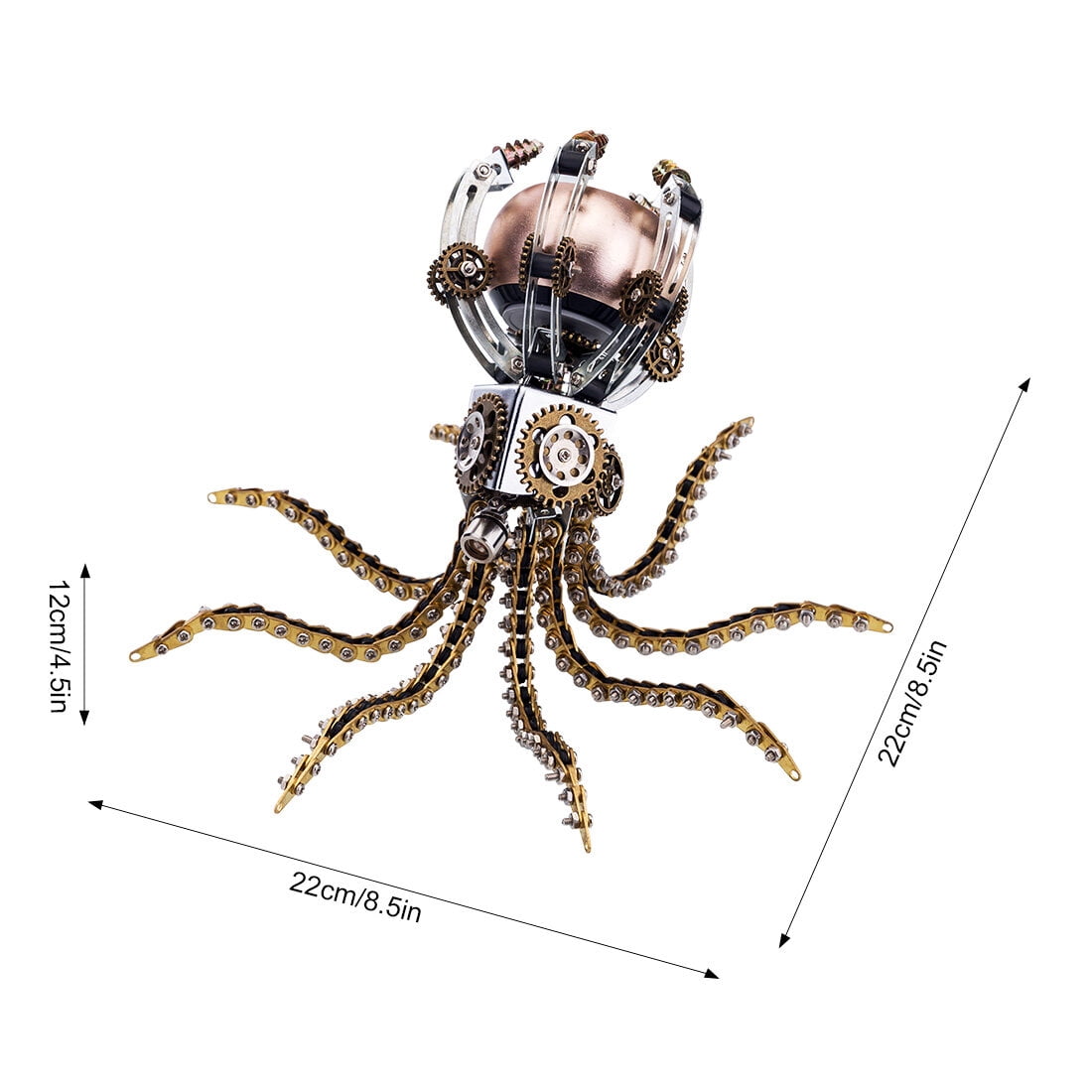 Mechanical Octopus 3D Metal Model Kit with Moon Lamp, Touch 3 Colors, Customizable Steampunk Puzzle & Desk Light, Perfect Room Decor and Gift Choice