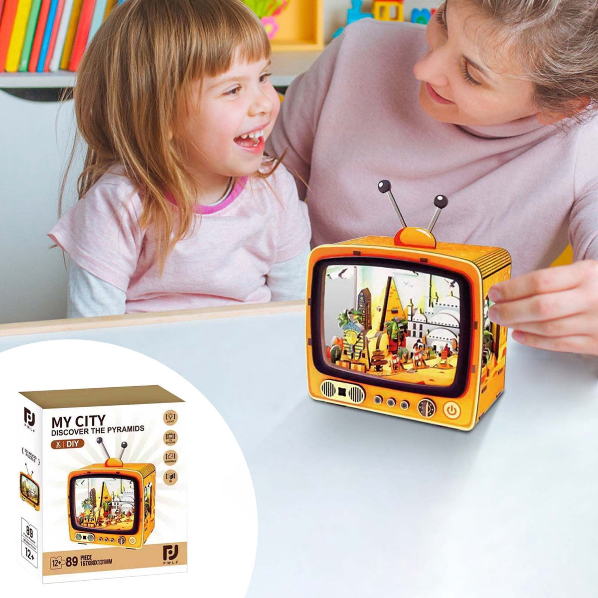 Yardvibe CityVision 3D Wooden Building Puzzle, TV-Shaped 3D Wooden Puzzle with LED Lights & Street View Inside, DIY Craft Model Kit for Adults, Elegant Home Decor & Creative Gift (Japan)