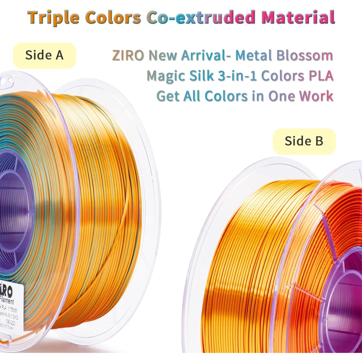 Ziro 3D Tri-color Silk PLA 1.75mm 1kg, Indigo Satin