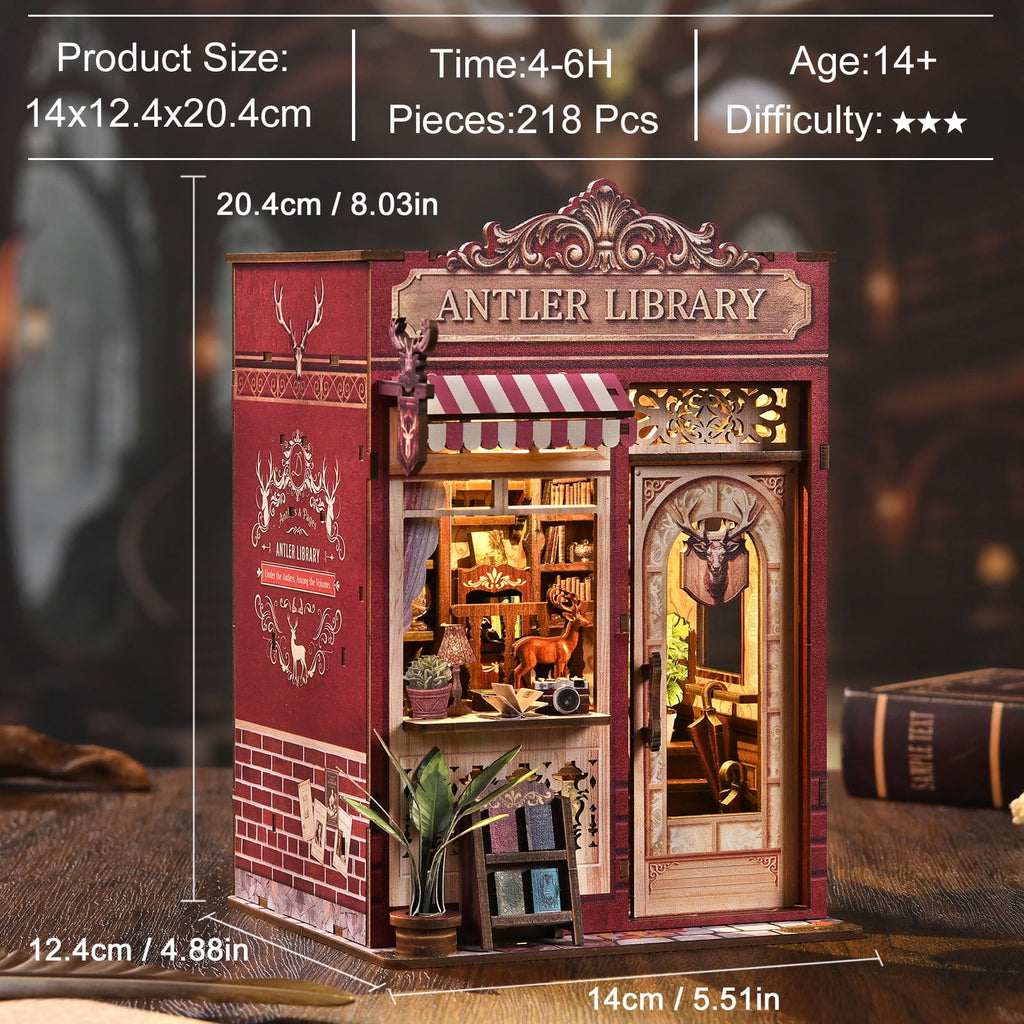 DIY Book Nook Kit with LED Light, Fantasy Wonderland Fold-Out Storybook Diorama, 3D Wooden Puzzle Bookshelf Decor Gift for Adults Teens