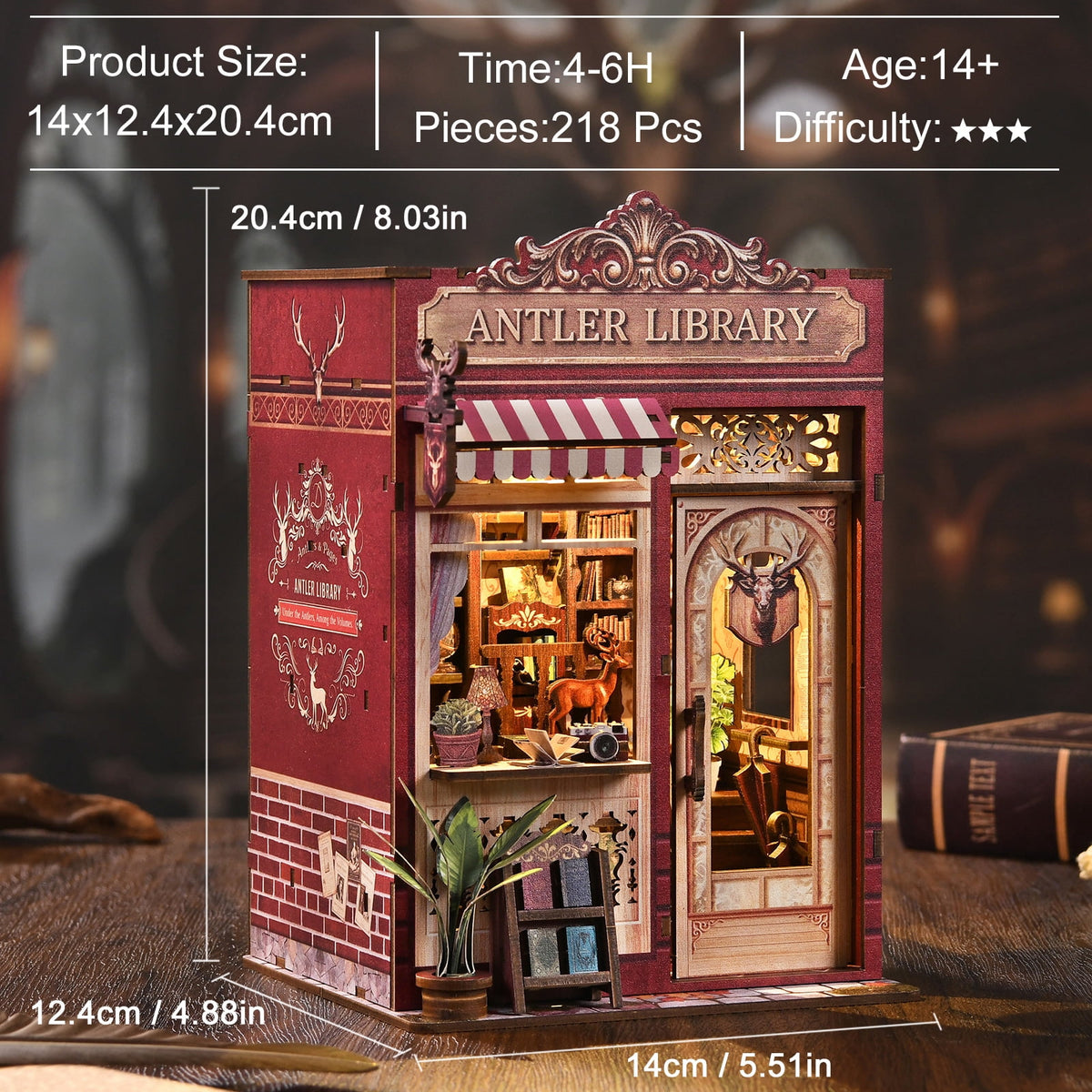 DIY Book Nook Kit with LED Light, Fantasy Wonderland Fold-Out Storybook Diorama, 3D Wooden Puzzle Bookshelf Decor Gift for Adults Teens