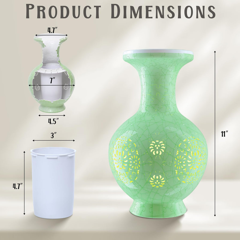 3D Vase Puzzle with Lighting ,200Pieces 3D Puzzles for Adults,Vase Puzzle for Home Decor,Christmas Birthday Gifts