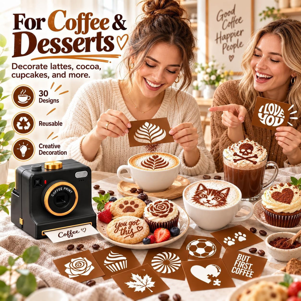 Coffee Printer Machine, 3D Latte Art Coffee Printer , Edible Ink Pre‑Set Pattern Printer for Coffee Foam, Gift for Coffee Enthusiasts