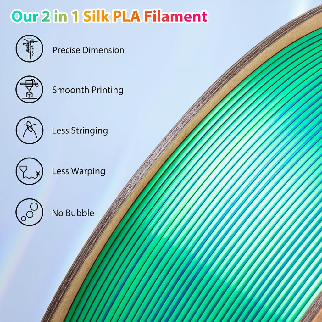 Multicolor 3D Printer Filament,Dual/Tri Color 1.75mm PLA Silk Shiny Printing Filament,250g(0.55lbs) Fit Most FDM 3D Printer