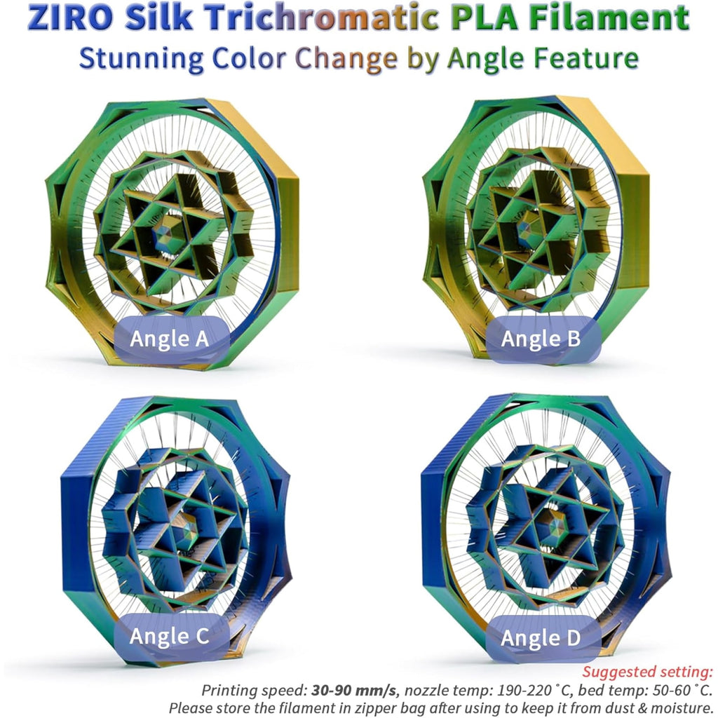 Ziro 3D Tri-color Silk PLA 1.75mm 1kg, Indigo Satin