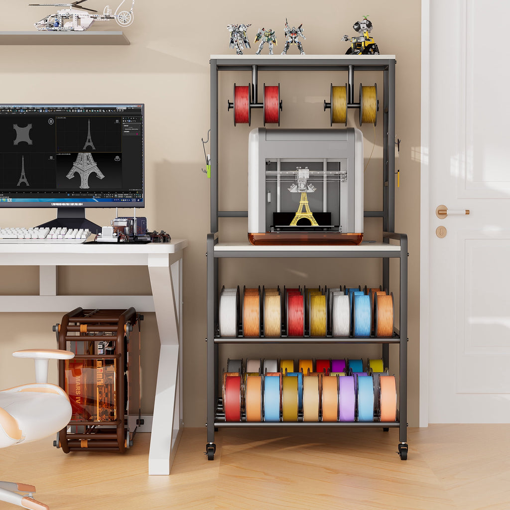 Heavy Duty 3D Printer Stand with Storage Shelf and Drawer, Industrial Rolling Printer Rack for 3D Printer Filament and Tools, Sturdy Metal Frame Printer Table for Home Office Workshop