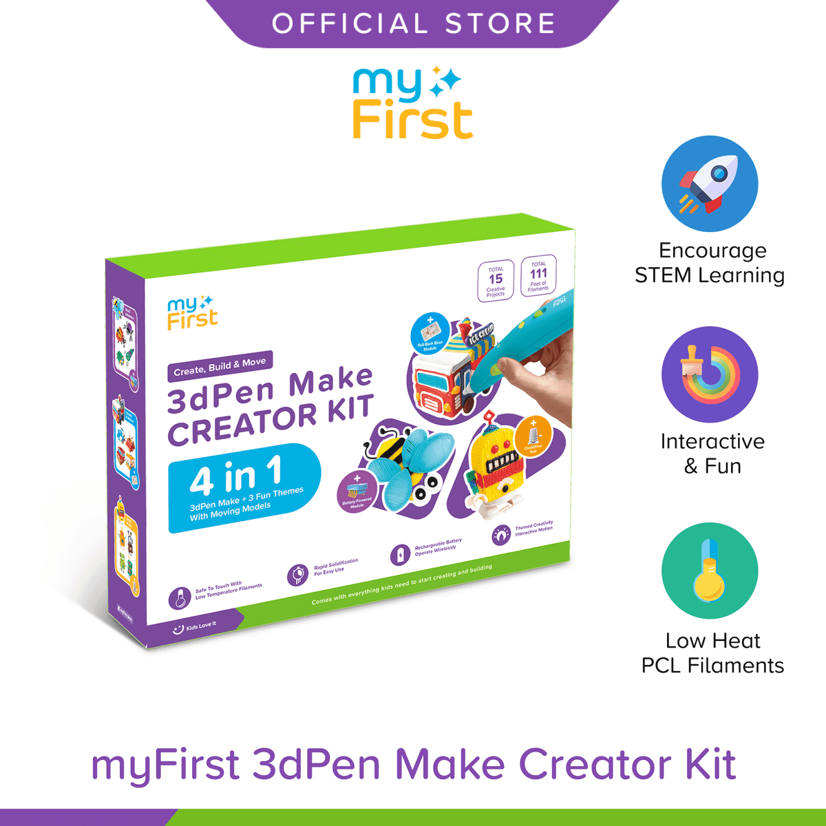 myFirst 3D Pen Make Creator 4-in-1 Low-Heat PCL 3D Printing Pen Kit, Red
