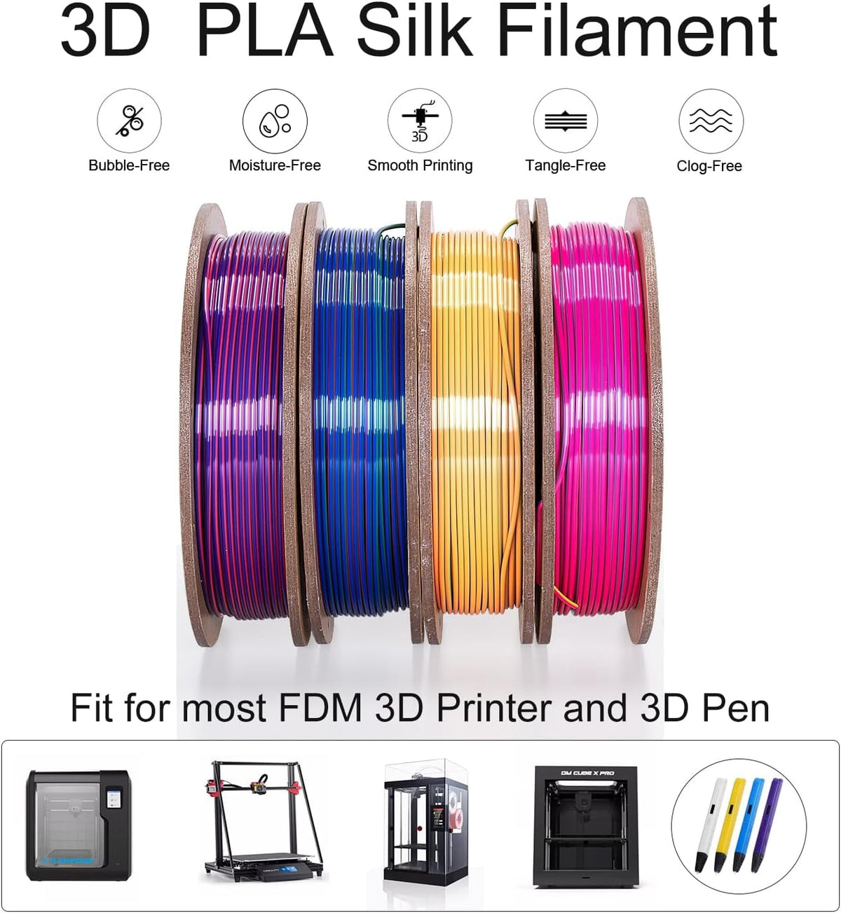 Tri Color Silk PLA 3D Printer Filament Bundle 1.75mm Changing Multi Pack 4 Spool Each 250g (Multicolor: Red&Yellow&Blue; Red&Blue&Green; Red&Purple&Gold; Orange&Blue&Green)