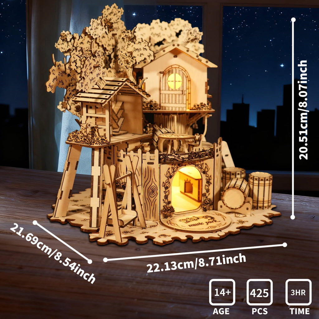 Music Park 3D Wooden Puzzle Treehouse for Adult to Build DIY Miniature Model Kit without LED Home Decor,Christmas and Birthday Gift