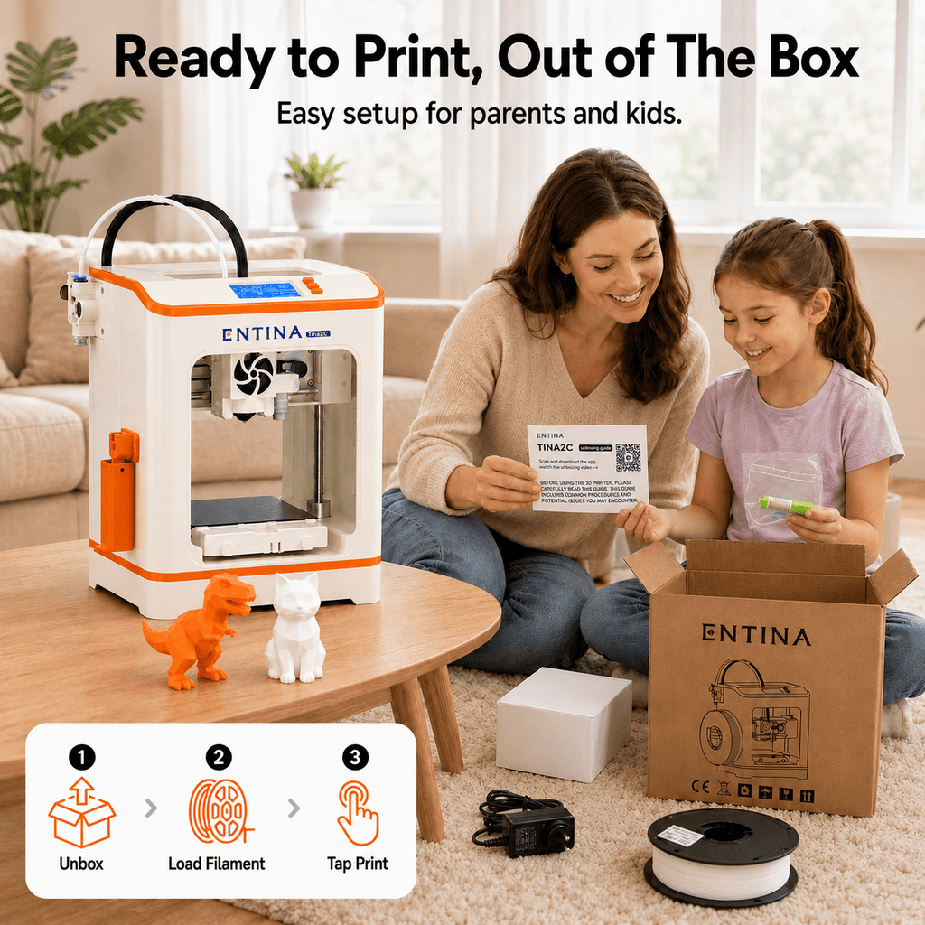 Entina 3D Printer Tina2C, Auto Leveling App Control Quiet for Kids Beginners STEM DIY