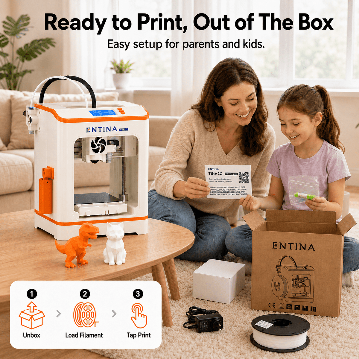 Entina 3D Printer Tina2C, Auto Leveling App Control Quiet for Kids Beginners STEM DIY