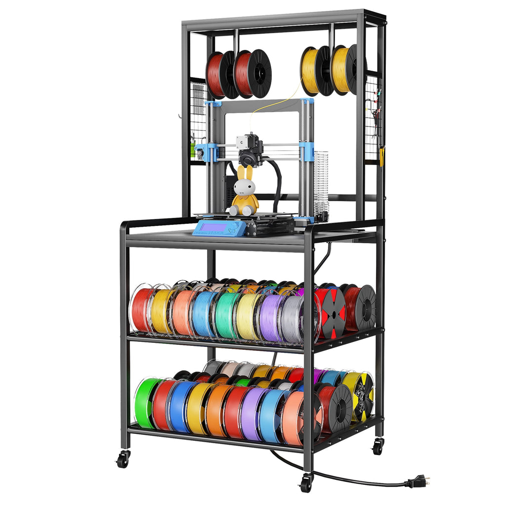 Heavy Duty 3D Printer Stand with Storage Shelf and Drawer, Industrial Rolling Printer Rack for 3D Printer Filament and Tools, Sturdy Metal Frame Printer Table for Home Office Workshop